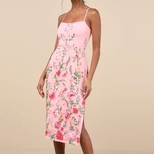 Lulu's Pink Floral Midi Dress